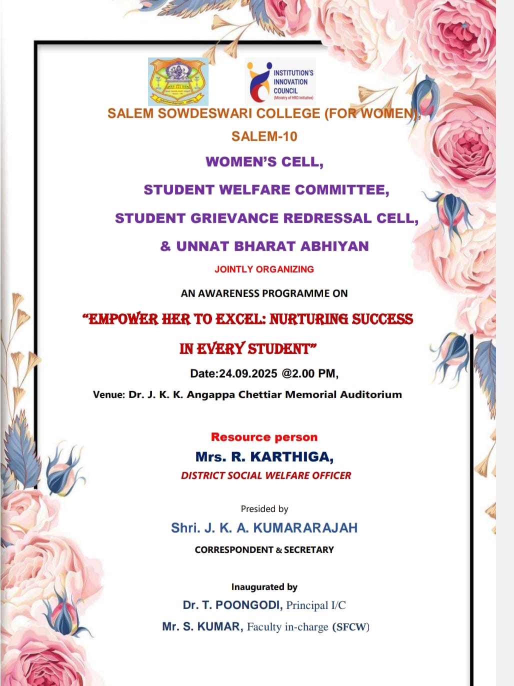 OA2025_26_STUDENT WELFARE COMMITTEE, STUDENT GRIEVANCE REDRESSAL CELL AND UNNAT BHARAT ABHIYAN JOINTLY ORGANISING AN AWARENESS PROGRAMME ON “EMPOWER HER TO EXCEL : NURTURING SUCCESS IN EVERY STUDENT” ON 24.09.2025