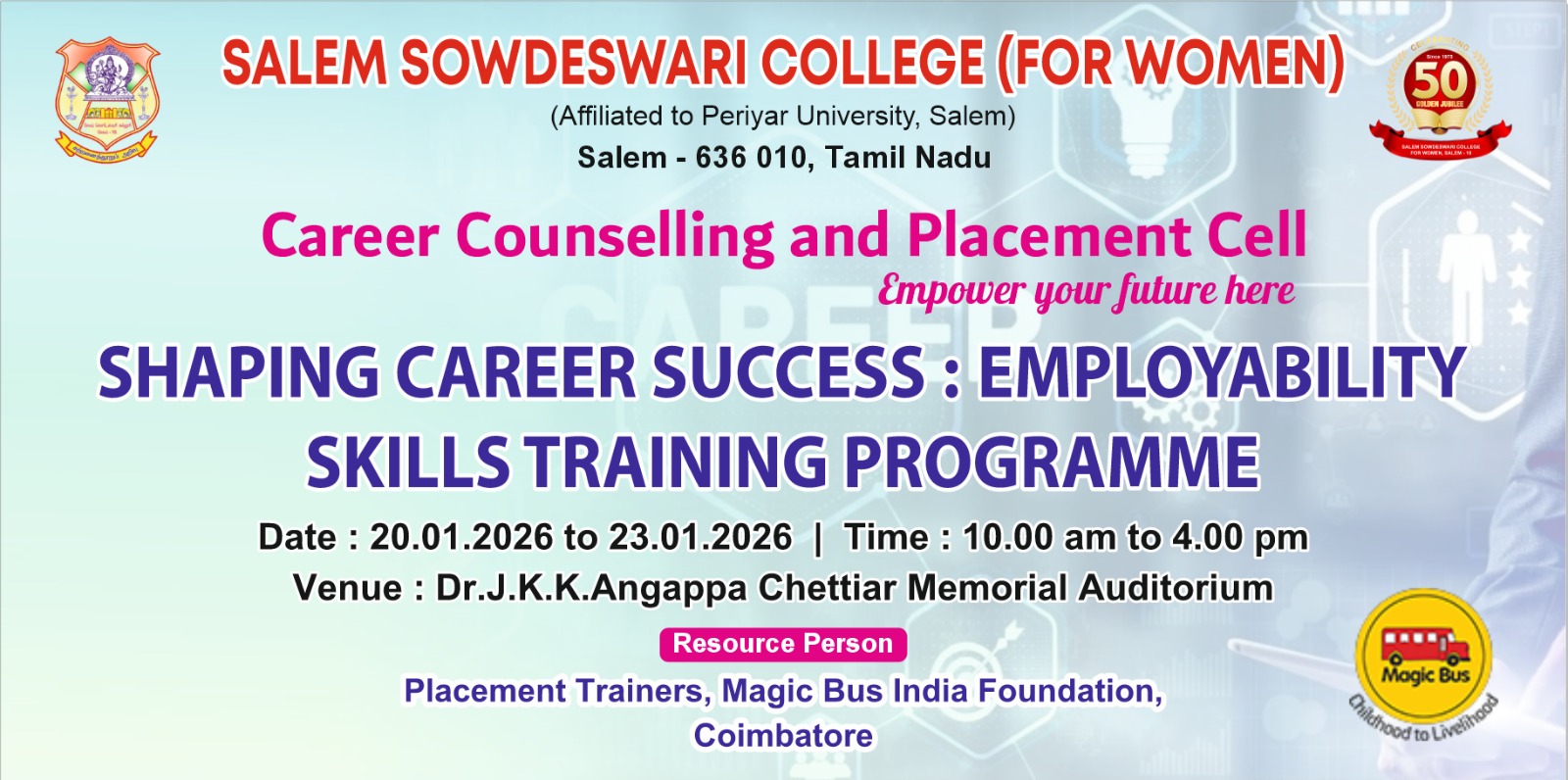 OA2025_26_CAREER COUNSELLING AND PLACEMENT CELL ORGANISED A PROGRAMME ON “SHAPING CAREER SUCCESS : EMPLOYABILITY SKILLS TRAINING PROGRAMME” ON 20.01.2026 TO 23.01.2026