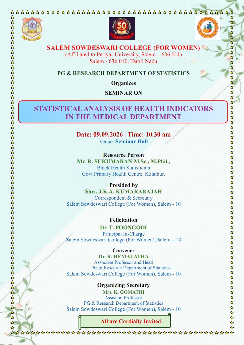 SW2026_27_PG AND RESEARCH DEPT OF STATISTICS ORGANISES A SEMINAR ON “STATISTICAL ANALYSIS OF HEALTH INDICATORS IN THE MEDICAL DEPARTMENT” ON 09.09.2026